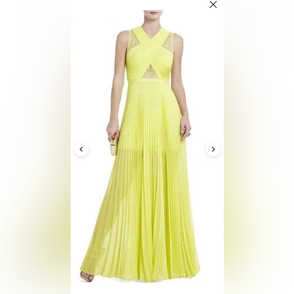 Bcbg MaxAzria dress Caia dress lemongrass yellow pleated maxi dress - Picture 1 of 6